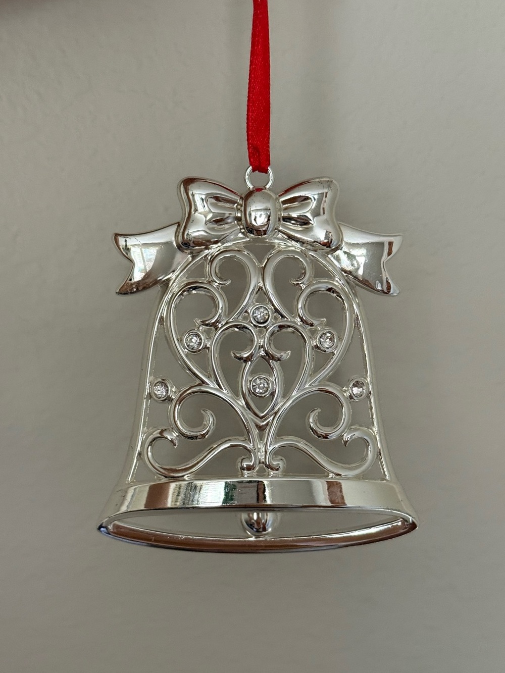 Lenox Silver Sparkle & Scroll Clear Crystal Christmas Bell Ornament